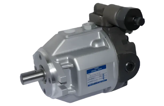 Bomba de pistones YUKEN de la serie AR, diseñada para operación silenciosa con cuerpo de aluminio y potencia compacta.