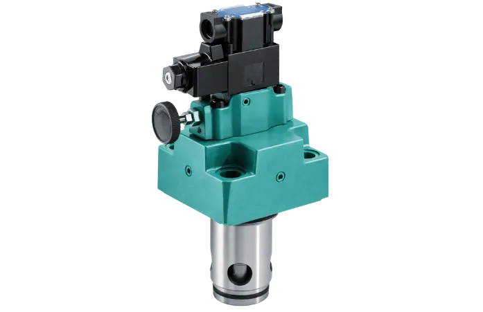 Válvula lógica de la serie LBS de Yuken, que elimina las tuberías de los circuitos de ventilación y se utiliza para operar bombas de descarga, seleccionando líneas piloto con electroválvulas controladas por válvulas direccionales.
