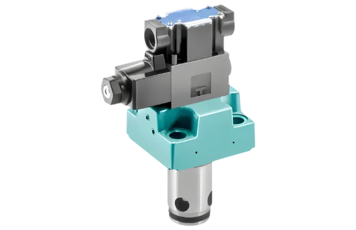 Válvula lógica de la serie LDS de Yuken, compuesta por válvulas de control direccional y válvulas operadas por solenoide, diseñada para cambiar líneas piloto y direcciones de flujo.